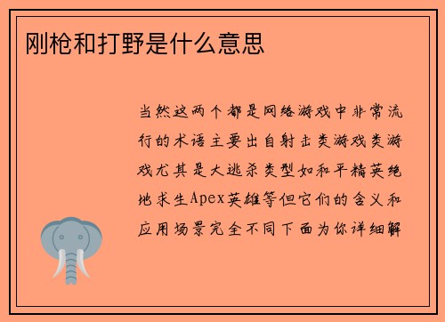 刚枪和打野是什么意思